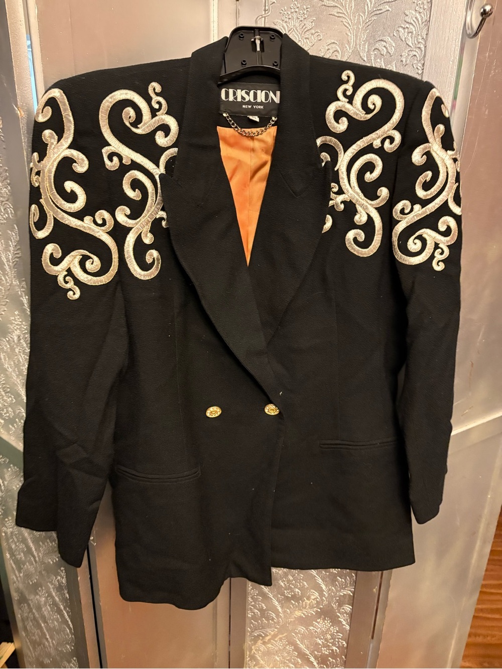 Vintage Black Jacket with Silver Embroidery